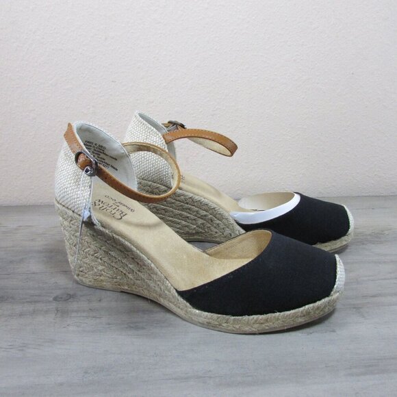 Croft & Borrow Women's 6 Ortholite ECO Georgina Espadrille Wedge Black - Picture 1 of 4